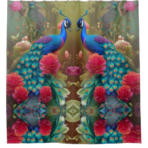 Rideaux De Douche Peacock Bleu, Jardin Rose