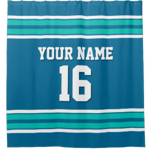 Rideaux De Douche Peacock bleu Turquoise blanc rayures Sports Jersey