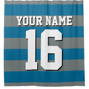 Rideaux De Douche Peacock Blue Charcoal Sports Jersey Preppy Stripe