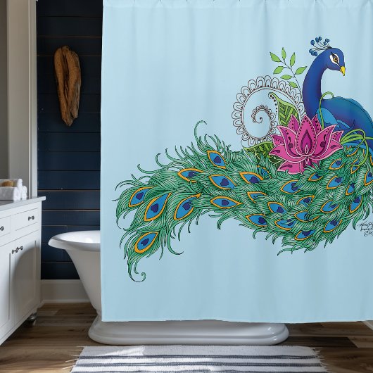 Rideaux De Douche Peacock Blue Lotus Fleur Henné