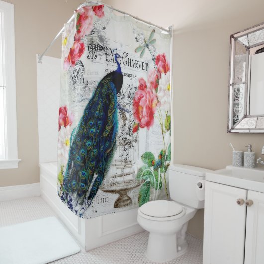Rideaux De Douche Peacock et rose (En situation)