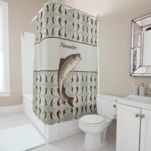 Rideaux De Douche Pêche à la volée Vintage Mouches Truite arc-en-cie