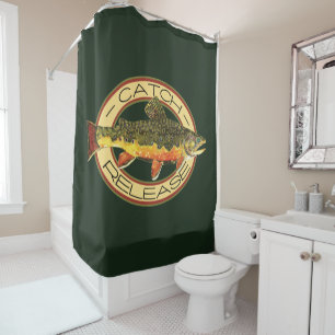 Rideaux De Douche Pêche à l'omble de fontaine de capture et de rej