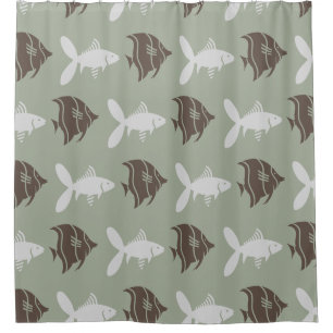 Rideaux De Douche Pêchez le gris Brown graphique de natation sur