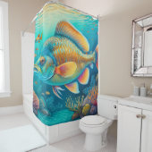 Rideaux De Douche Peint Récif sous-marin Scène Poisson Corail (En situation)