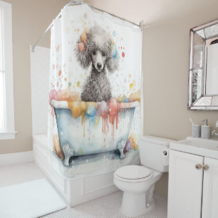 Rideaux De Douche Peinture à l'aquarelle de chien Caniche dans la ba