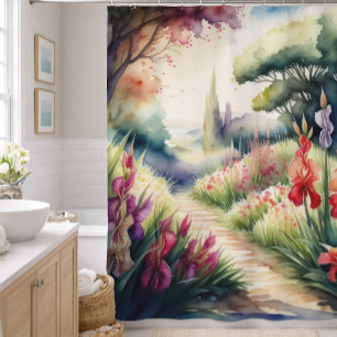 Rideaux De Douche Peinture à l'aquarelle de paysage de glaïeul