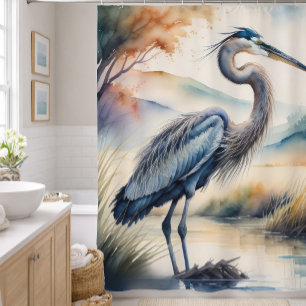 Rideaux De Douche Peinture à l'aquarelle du Grand Héron Bleu