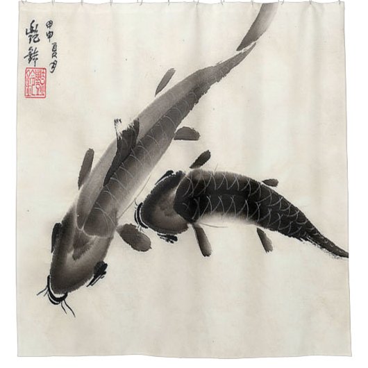 Rideaux De Douche Peinture à l'aquarelle japonaise Koi Fish Pond (Devant)