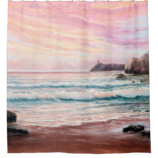 Rideaux De Douche peinture à l'huile sur le beau coucher de soleil v