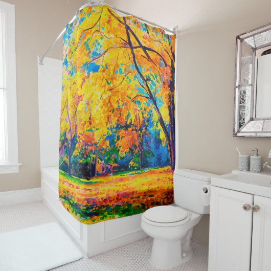 Rideaux De Douche peinture à l'huile sur toile. Les arbres jaunes. (En situation)