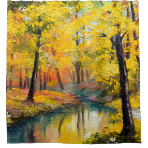Rideaux De Douche peinture à l'huile sur toile - peinture de la forê