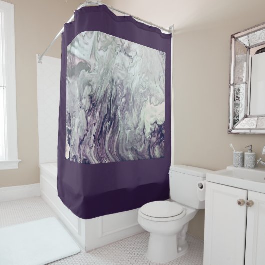 Rideaux De Douche Peinture à spirale violette et grise (En situation)