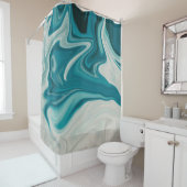 Rideaux De Douche Peinture abstraite blanche et turquoise (En situation)