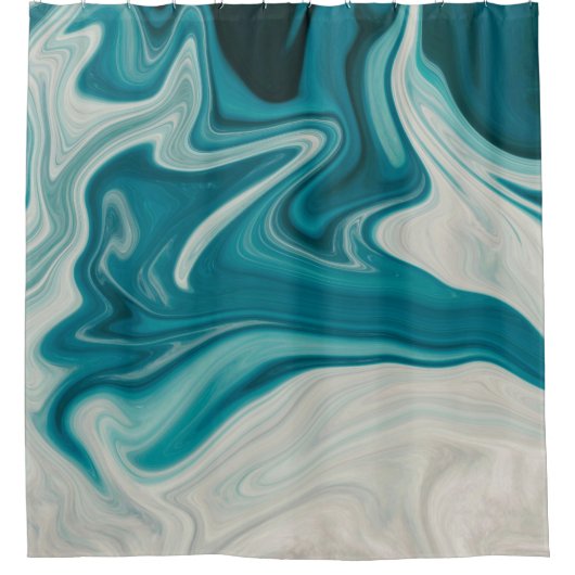 Rideaux De Douche Peinture abstraite blanche et turquoise (Devant)