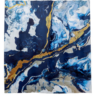 Rideaux De Douche Peinture acrylique dorée et bleue