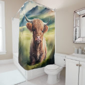 Rideaux De Douche Peinture aquarelle Bébé Highland Cow assise (En situation)