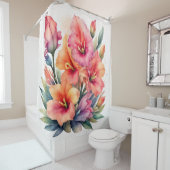 Rideaux De Douche Peinture aquarelle de Gladiolas (En situation)