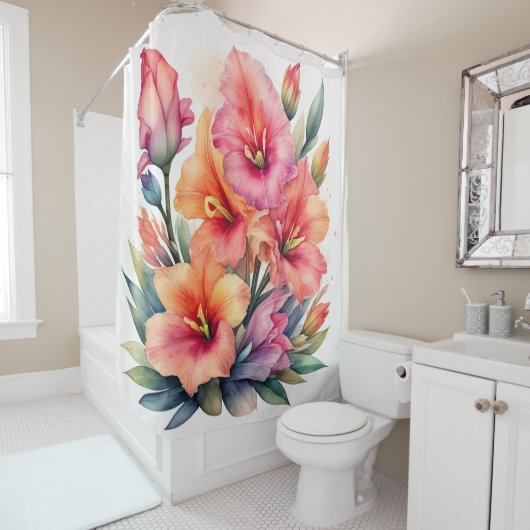 Rideaux De Douche Peinture aquarelle de Gladiolas (En situation)