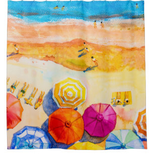 Rideaux De Douche Peinture aquarelle de la mer Top view coloré de