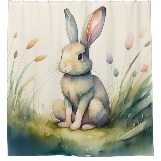 Rideaux De Douche Peinture aquarelle de lapin lapin (Devant)