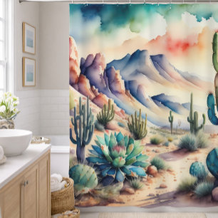 Rideaux De Douche Peinture aquarelle de paysage rural désert