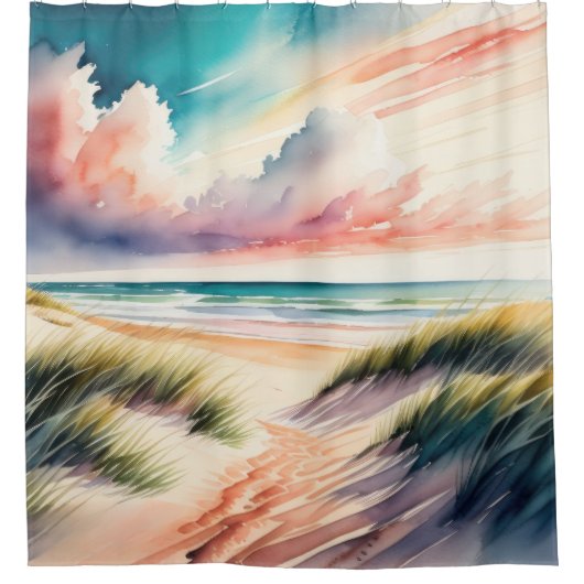 Rideaux De Douche Peinture aquarelle de plage (Devant)