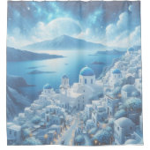 Rideaux De Douche Peinture aquarelle de Santorin Grèce (Devant)