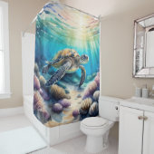 Rideaux De Douche Peinture aquarelle de tortue marine (En situation)
