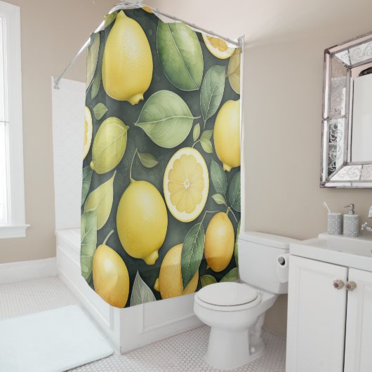 Rideaux De Douche Peinture aquarelle des citrons (En situation)