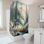 Rideaux De Douche Peinture aquarelle du loup en forêt (En situation)