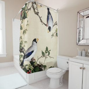 Rideaux De Douche Peinture artistique d'oiseaux vintage sur branche