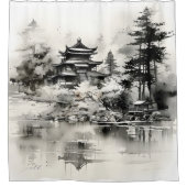 Rideaux De Douche Peinture asiatique à l'encre de maison (Devant)