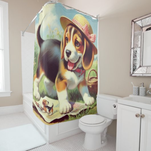 Rideaux De Douche Peinture Beagle sur chiot (En situation)