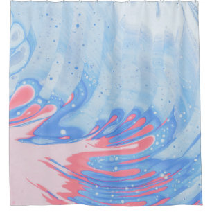 RIDEAUX DE DOUCHE PEINTURE BLEU BLANC ET ROUGE ABSTRAIT