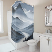 Rideaux De Douche Peinture Chinoise Paysage Bruyant Avec Rivière (En situation)