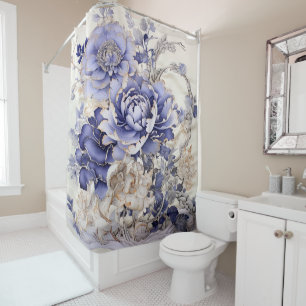 Rideaux De Douche Peinture Chinoiserie Peony en bleu et blanc