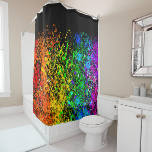 Rideaux De Douche Peinture couleur arc-en-ciel noir éclaboussure col