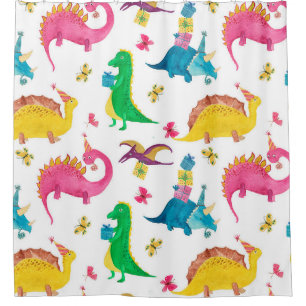 Rideaux De Douche Peinture d'aquarelle motif transparent avec dinosa