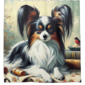 Rideaux De Douche Peinture de chien Papillon vintage (Devant)