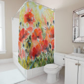 Rideaux De Douche Peinture de fleurs de pavot rouge couleur eau. Fle (En situation)