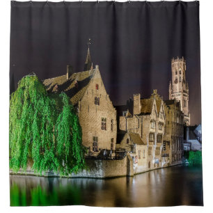 Rideaux De Douche Peinture de la vieille ville de Bruges et tour du