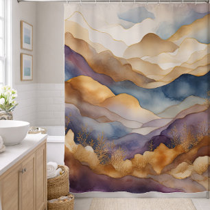 Rideaux De Douche Peinture de paysage abstrait à l'aquarelle en or