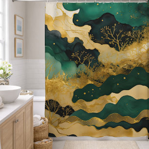 Rideaux De Douche Peinture de paysage abstrait à l'aquarelle or