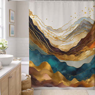 Rideaux De Douche Peinture de paysage abstrait à l'aquarelle or