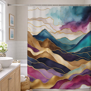 Rideaux De Douche Peinture de paysage abstrait aquarelle or