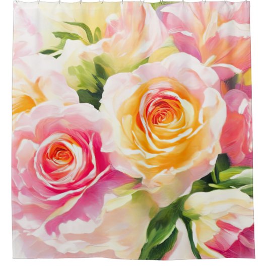 Rideaux De Douche Peinture de roses jaunes et roses (Devant)