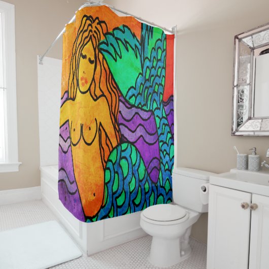 Rideaux De Douche Peinture de sirènes Abstraites funky (En situation)