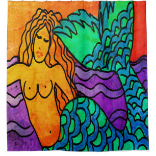 Rideaux De Douche Peinture de sirènes Abstraites funky