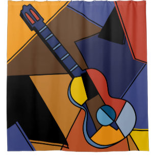 Rideaux De Douche Peinture de surréalisme de guitare cubiste.